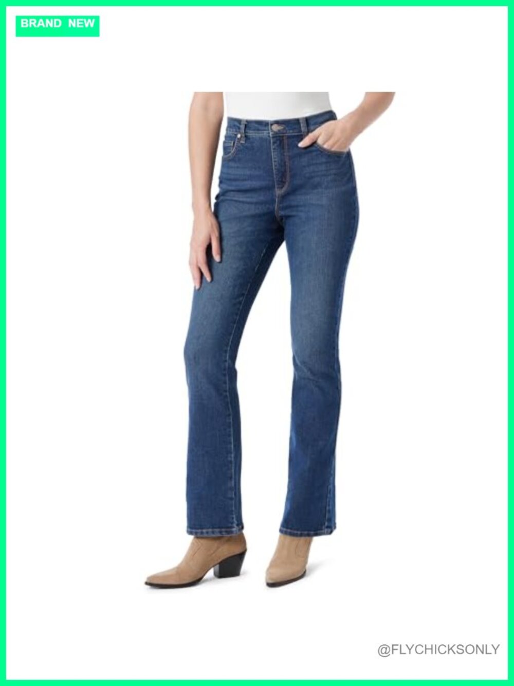High Rise Bootcut Jeans Regular Fit 5 Pocket Stretch Denim 32 Inseam